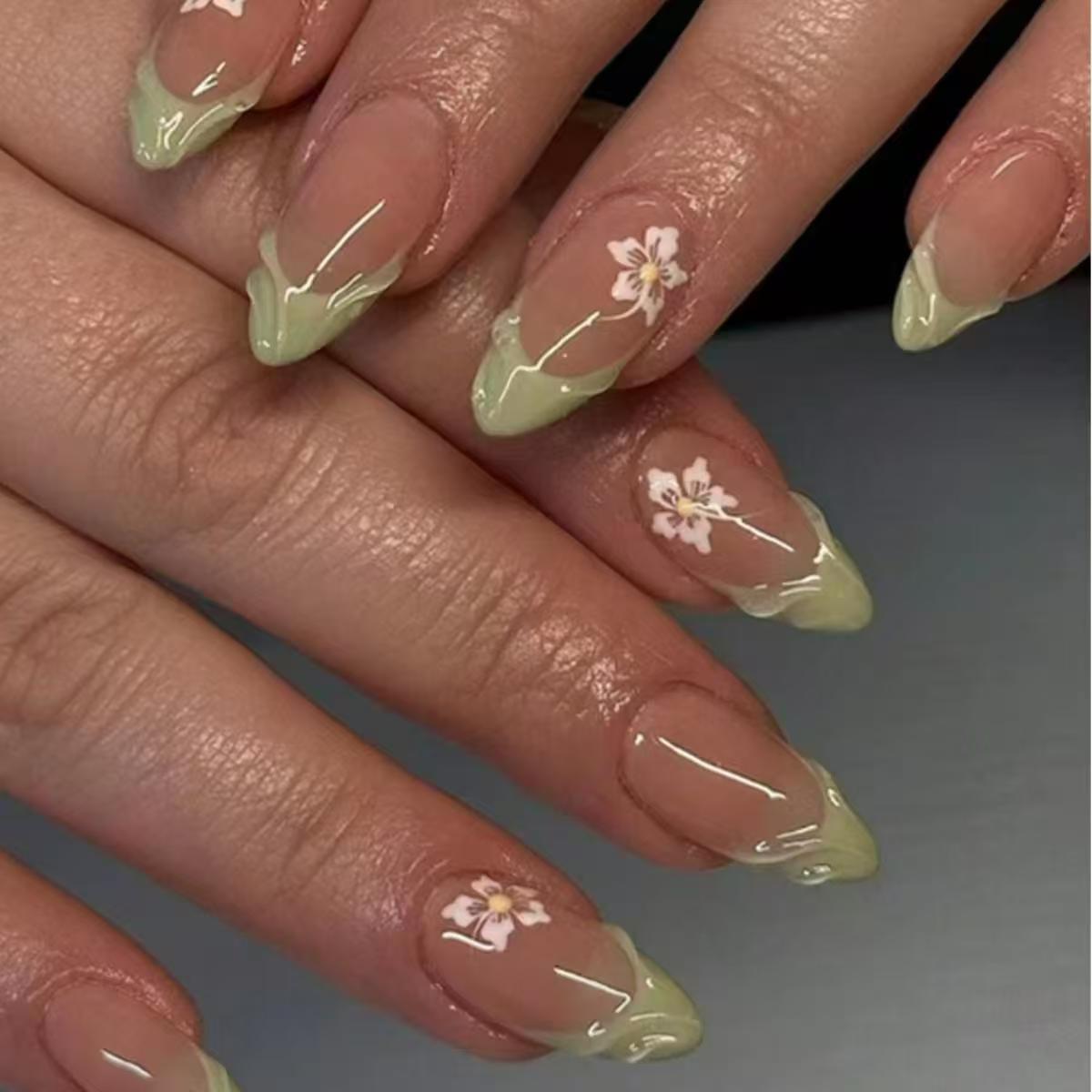 24pcs Simple Green French Fake - Nail Art Press On ulasan dan harga